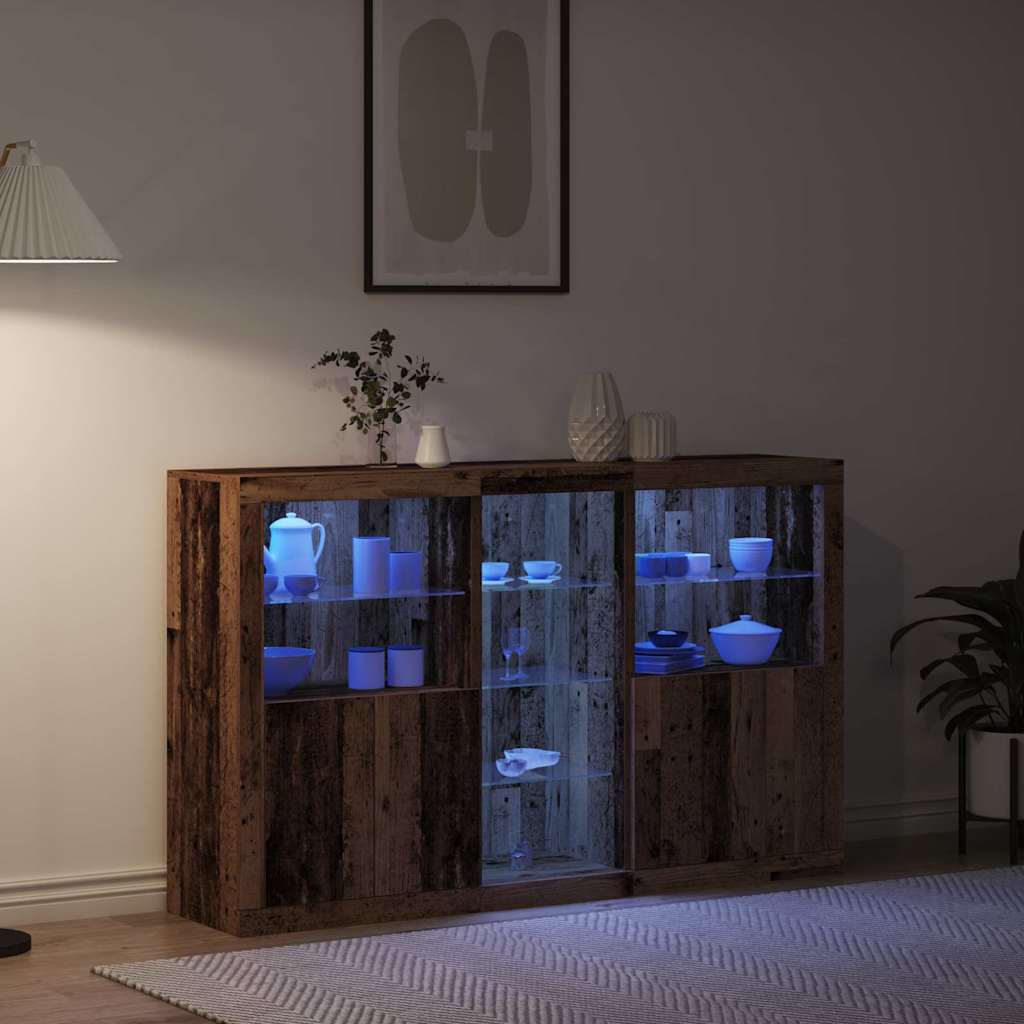 Sānu kumode ar LED gaismām Antīka koka 162x37x100 cm Pārstrādāta koksne