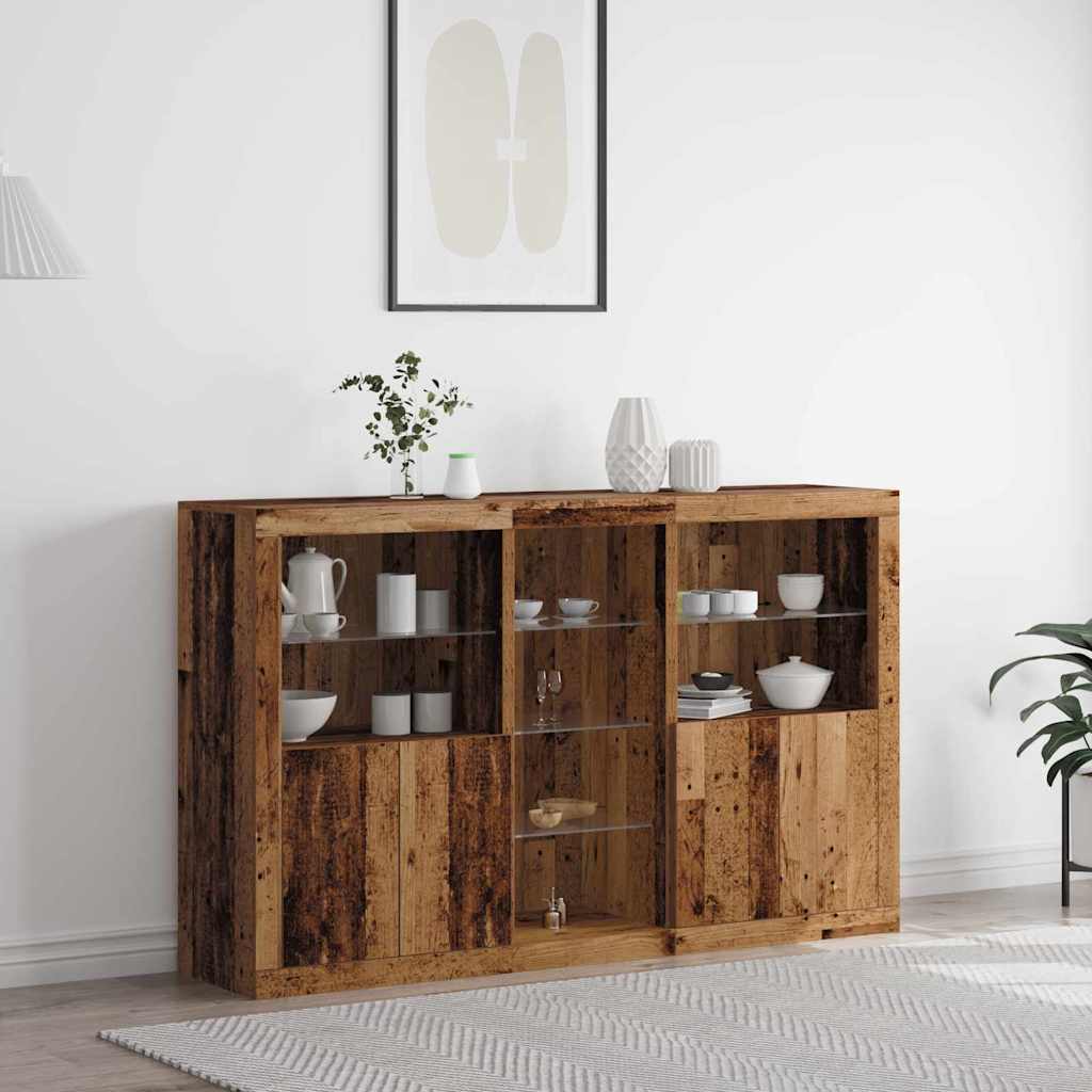 Sānu kumode ar LED gaismām Antīka koka 162x37x100 cm Pārstrādāta koksne