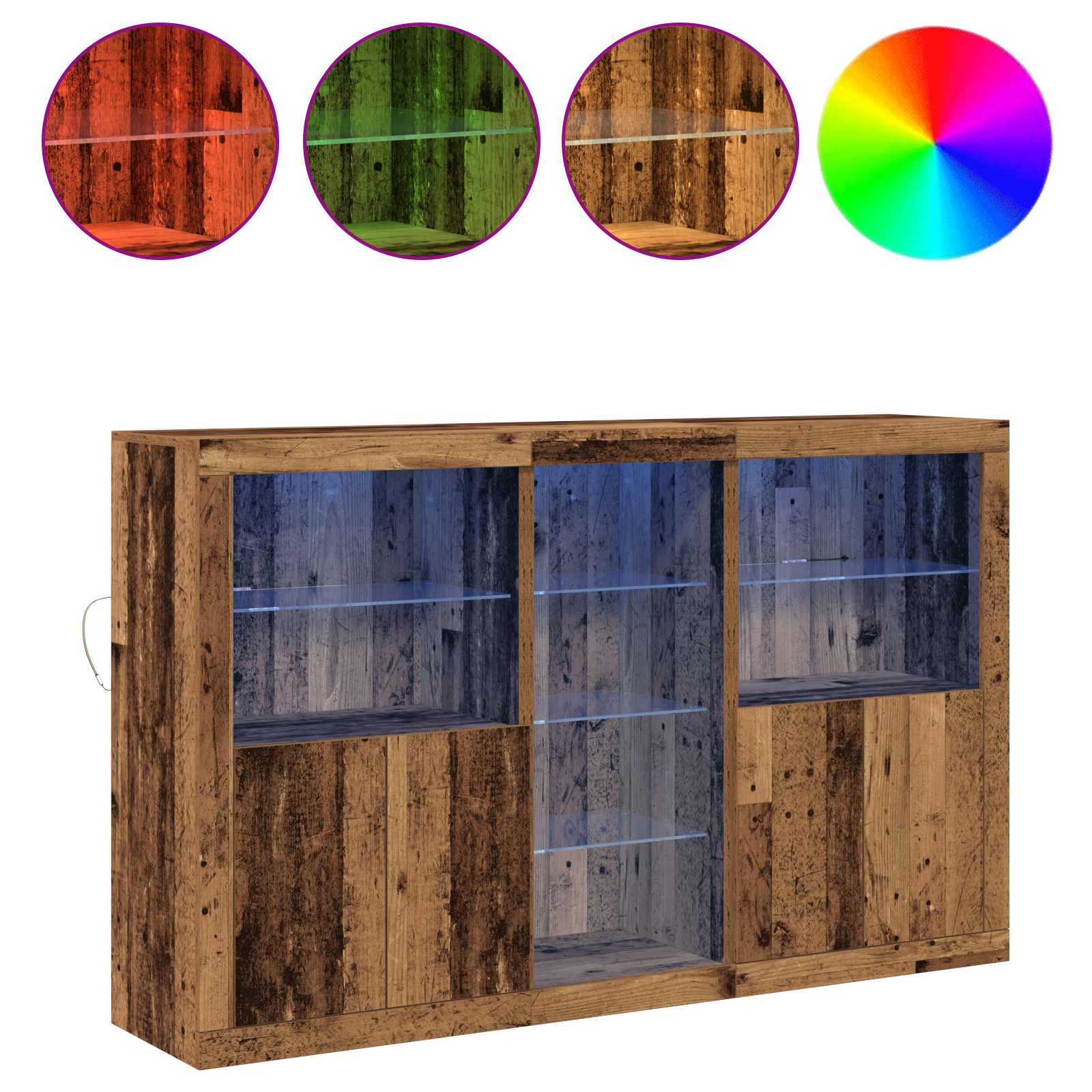 Sānu kumode ar LED gaismām Antīka koka 162x37x100 cm Pārstrādāta koksne