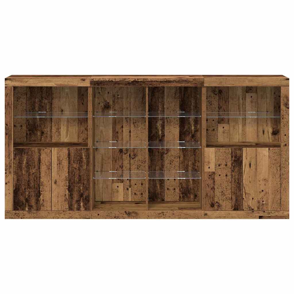 šoninis stalas su LED šviestuvais senas medis 202x37x100 cm inžinerinis medis