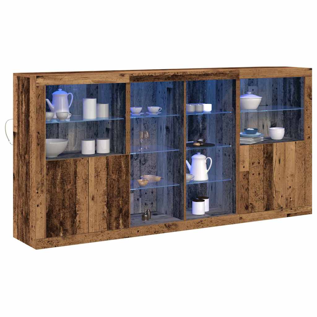 šoninis stalas su LED šviestuvais senas medis 202x37x100 cm inžinerinis medis