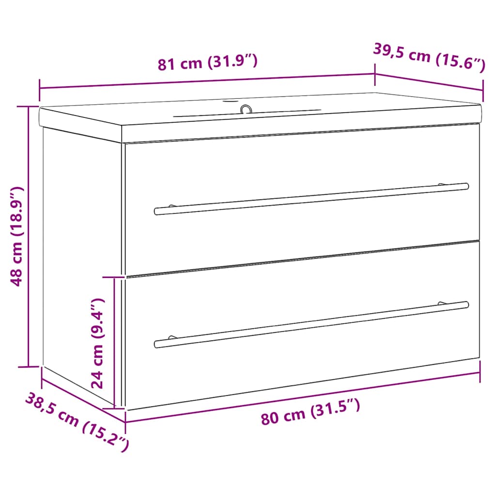 Washbasin cabinet 2 pcs Antique wood 80 x 38.5 x 48 cm
