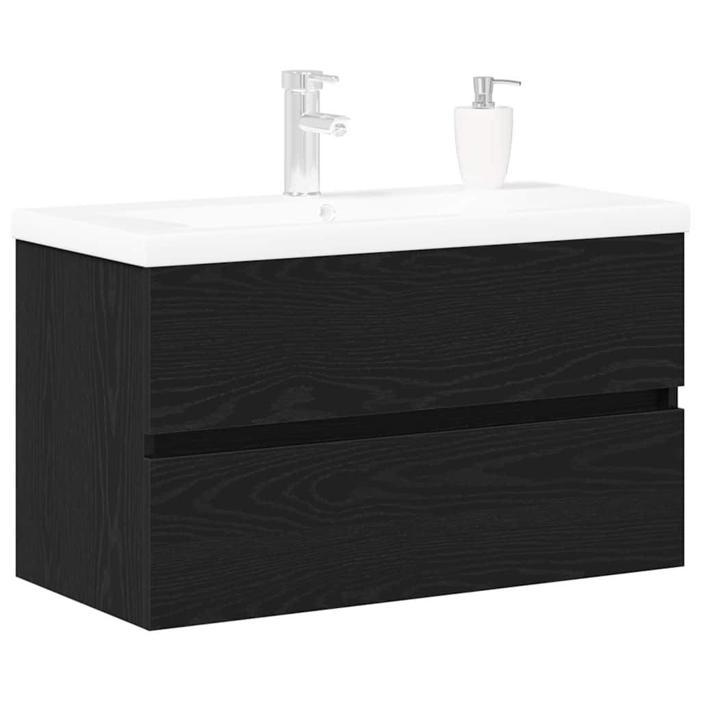 Kriauklės spintelė su saugykla juoda ąžuolo 80 x 39 x 62 cm
