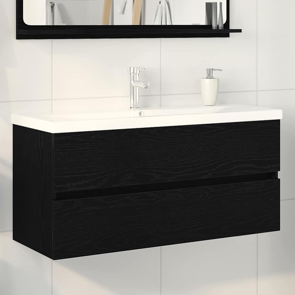 Sink cabinet with storage black oak 100 x 39 x 62 cm