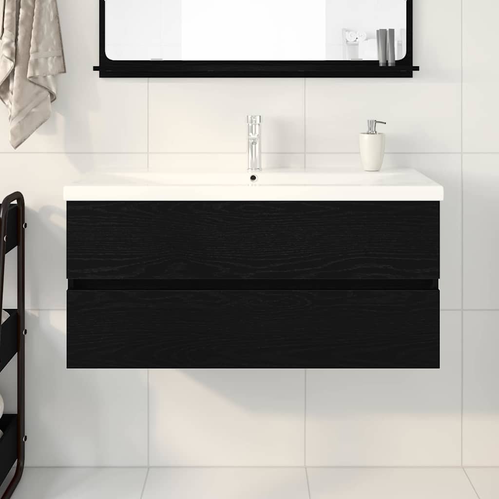 Sink cabinet with storage black oak 100 x 39 x 62 cm