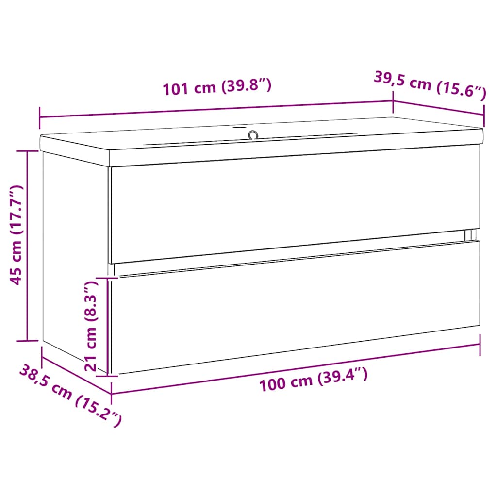 Sink cabinet with storage black oak 100 x 39 x 62 cm