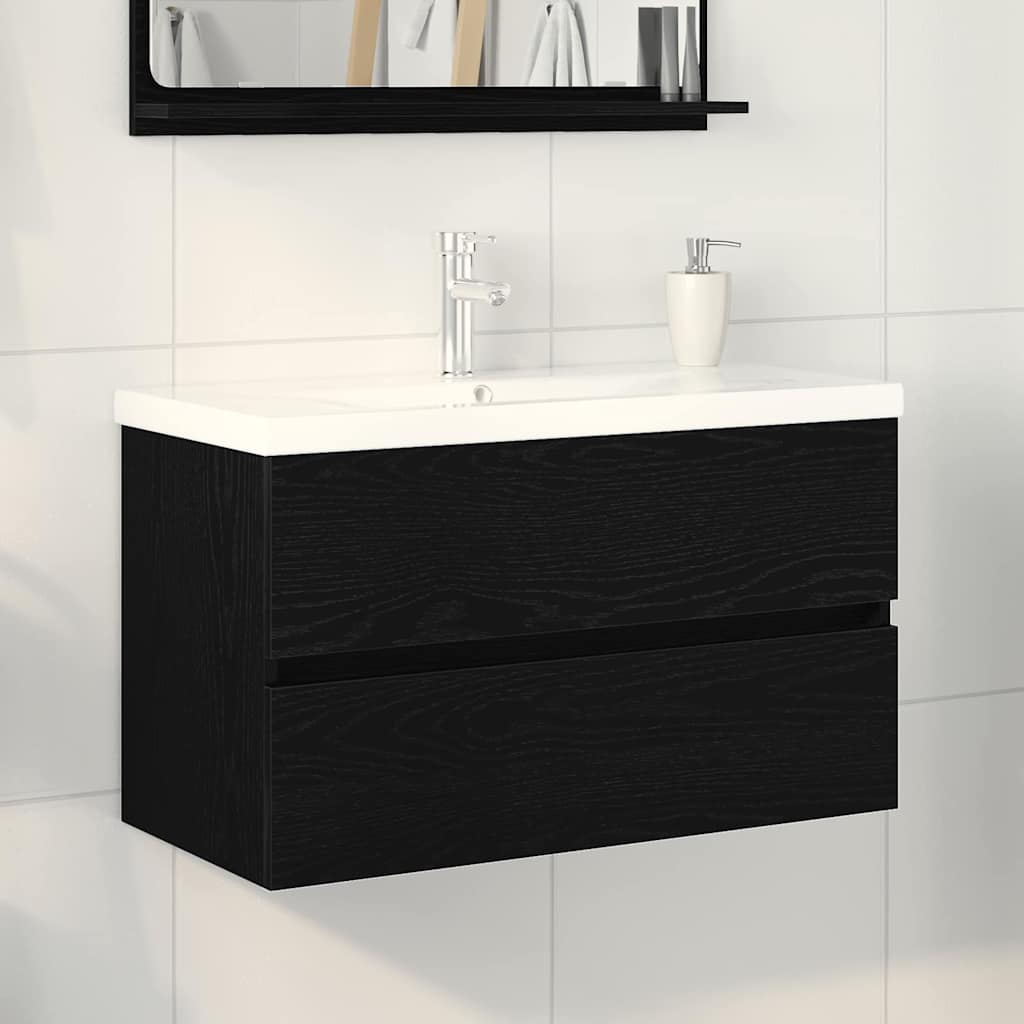 Sink cabinet with storage black oak 80 x 39 x 62 cm