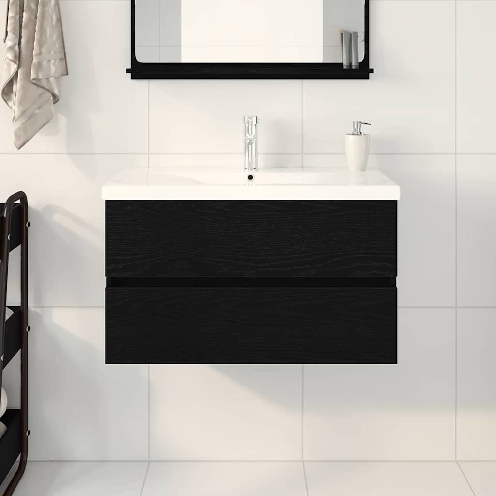 Sink cabinet with storage black oak 80 x 39 x 62 cm