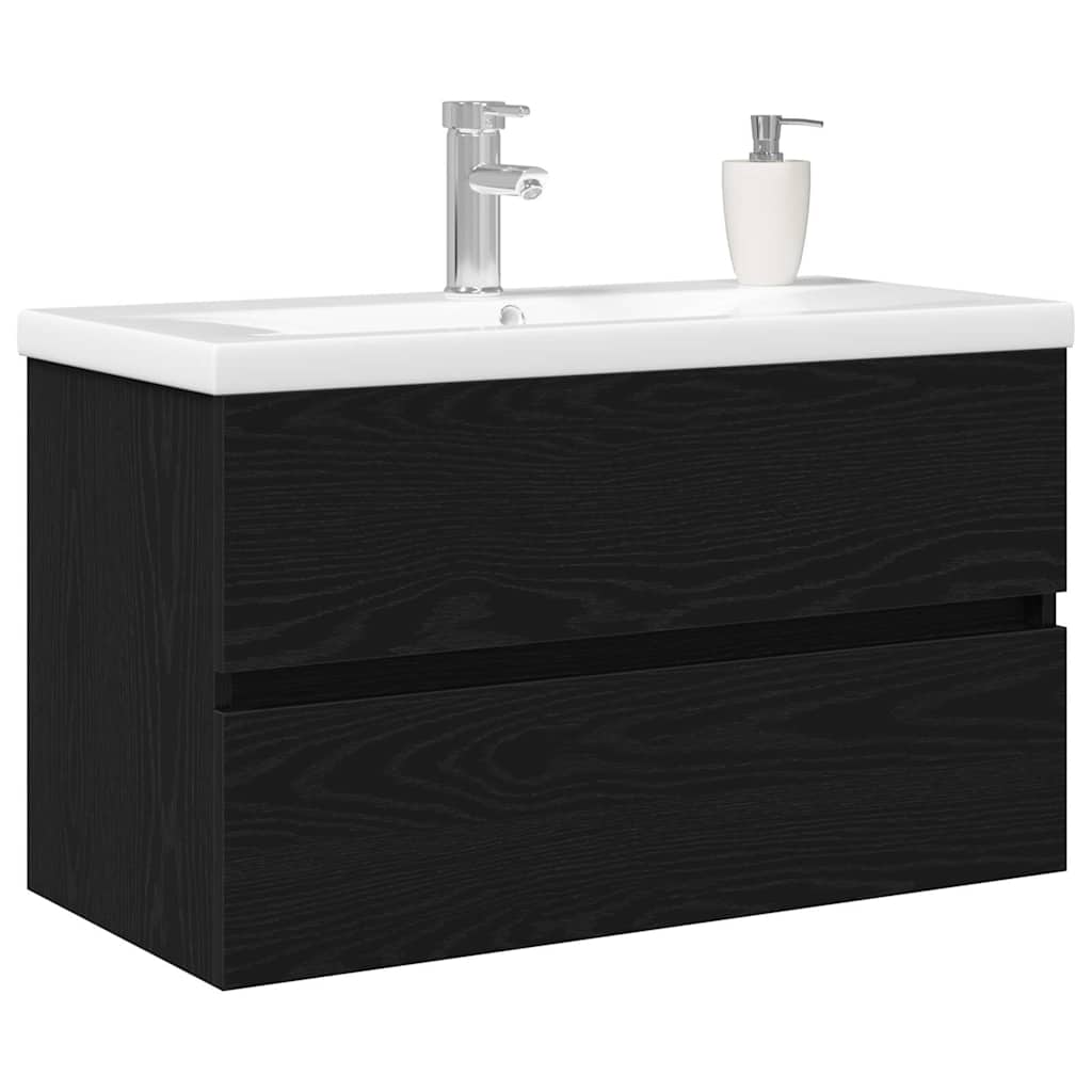 Sink cabinet with storage black oak 80 x 39 x 62 cm
