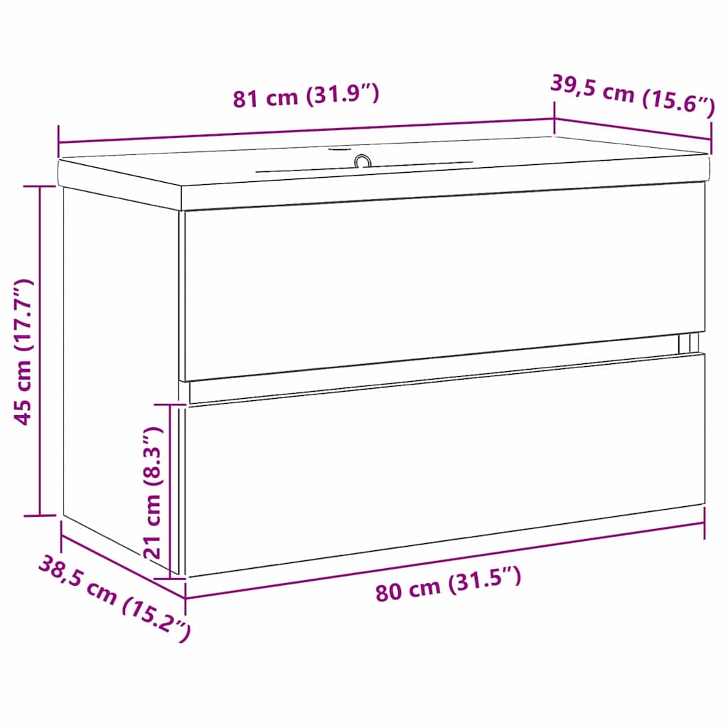 Sink cabinet with storage black oak 80 x 39 x 62 cm