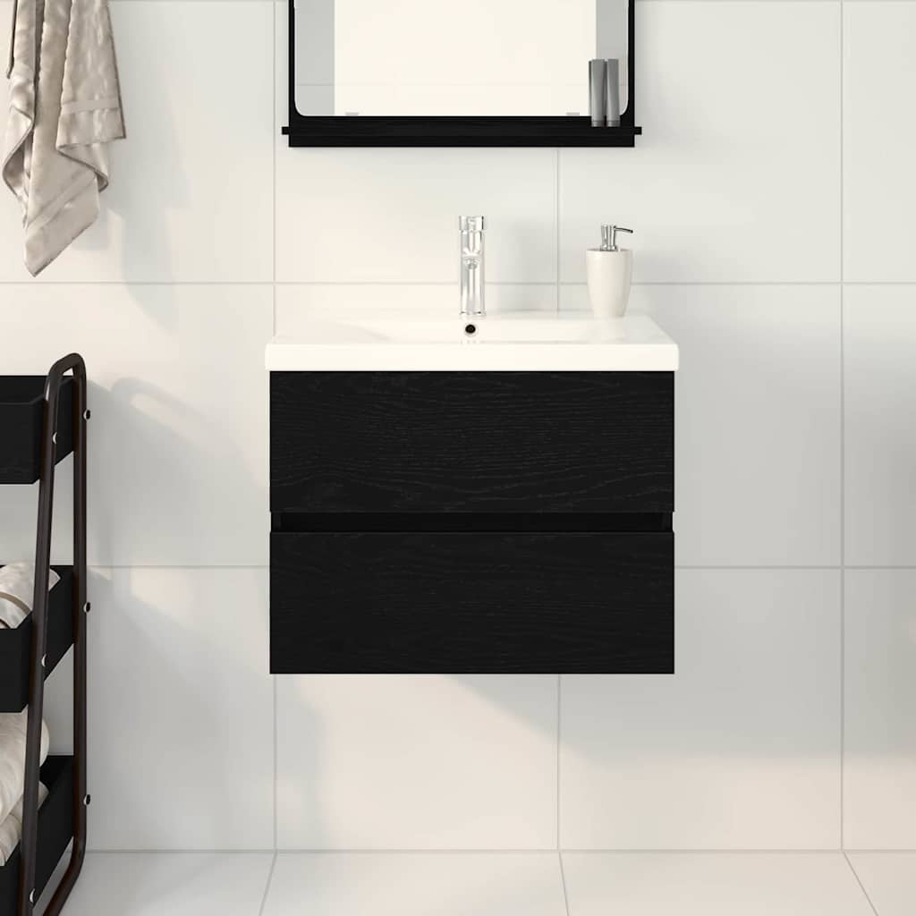 pear-shaped cabinet with integrated sink Black oak