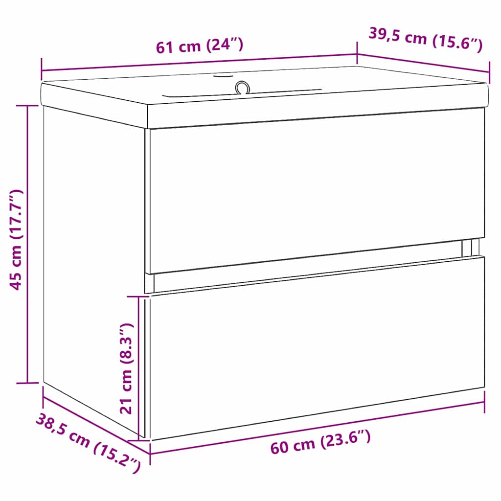 pear-shaped cabinet with integrated sink Black oak