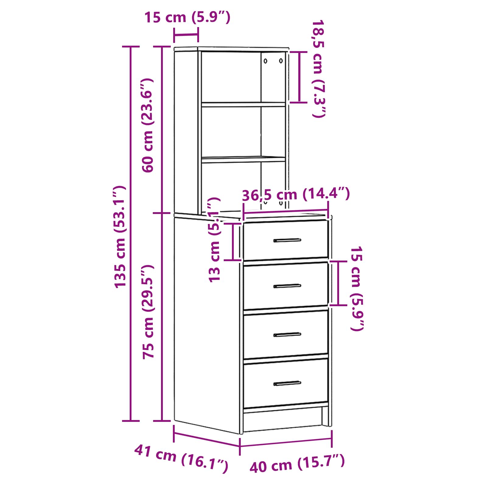 High Cabinet with Drawer Smoky Oak 40 x 41 x 135 cm