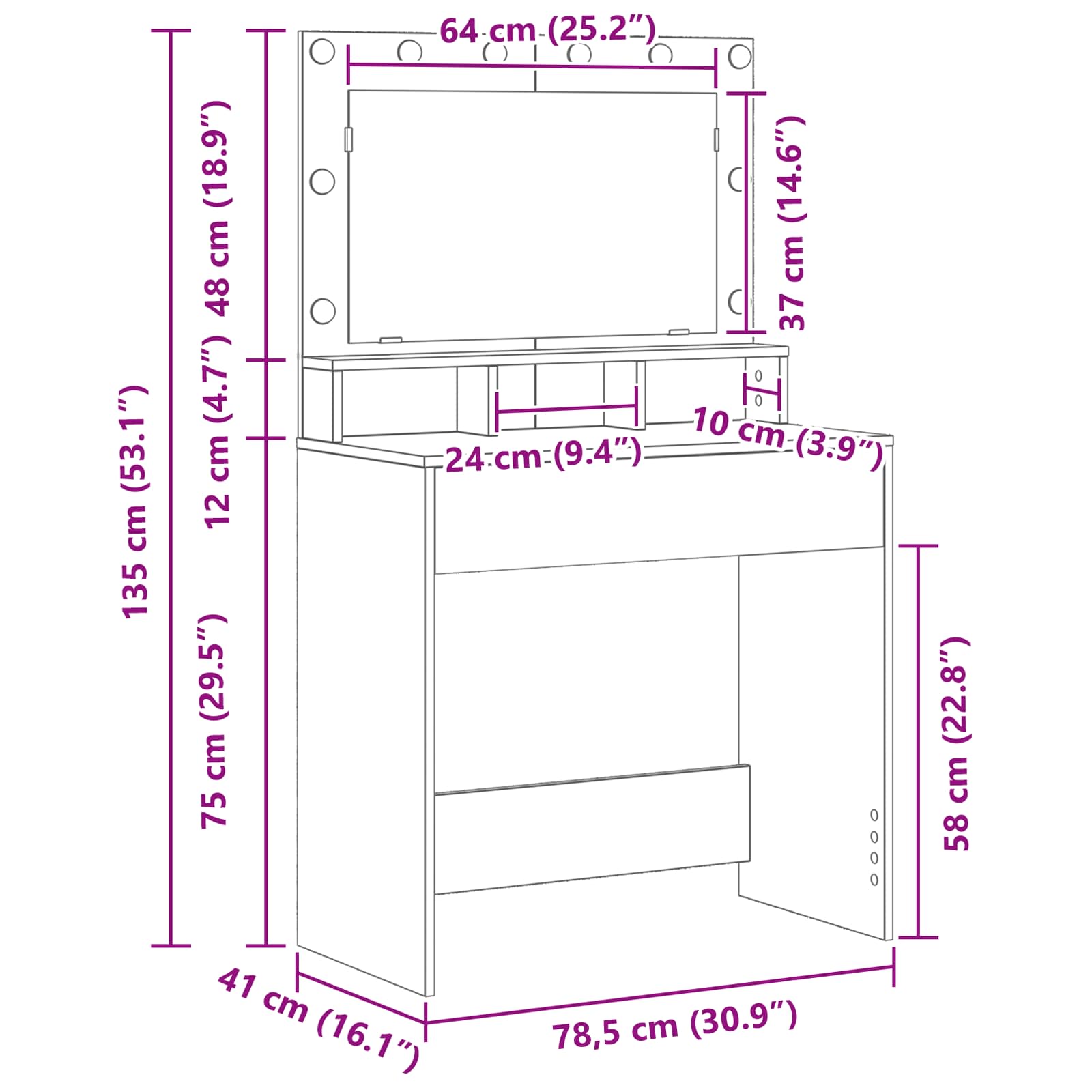 Kosmētikas galds Betona pelēks 75,5 x 41 x 135 cm Apstrādāta koksne