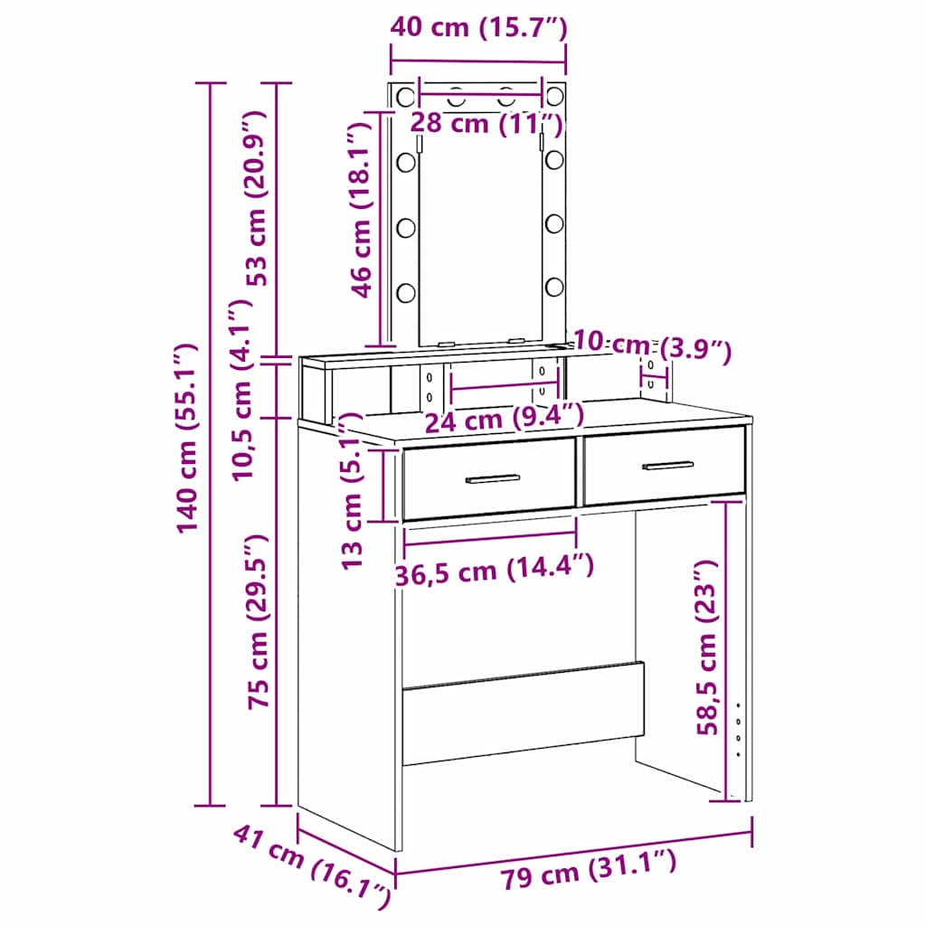 Dressing Table Black 79 x 41 x 140 cm Engineered Wood