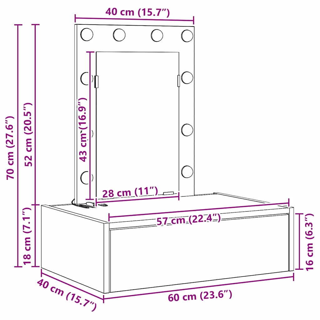 Dressing Table with Drawer Brown 60 x 40 x 70 cm Engineered Wood
