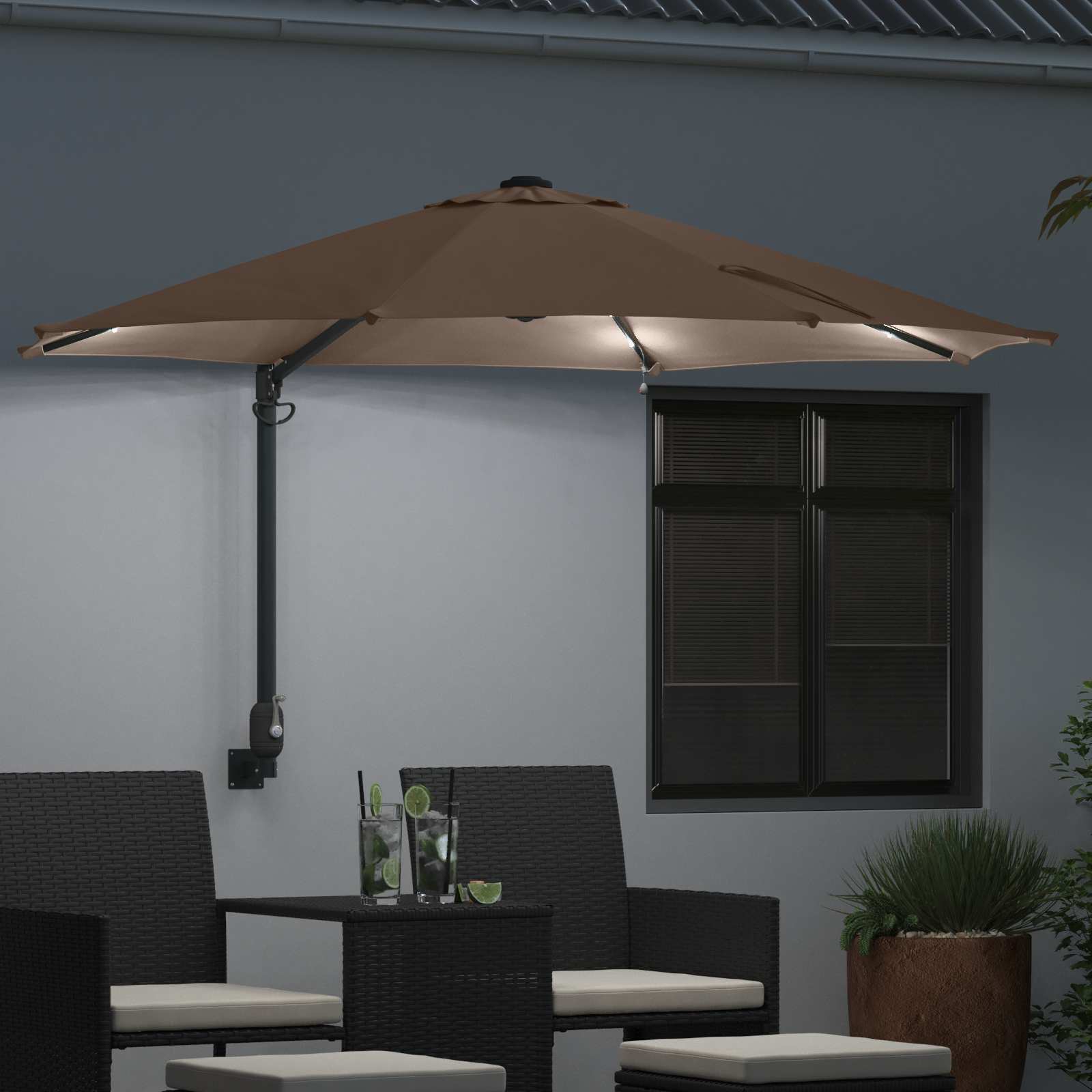 Sodo skėtis 248 x 248 x 148 cm Poliesteris ir plienas Tortora