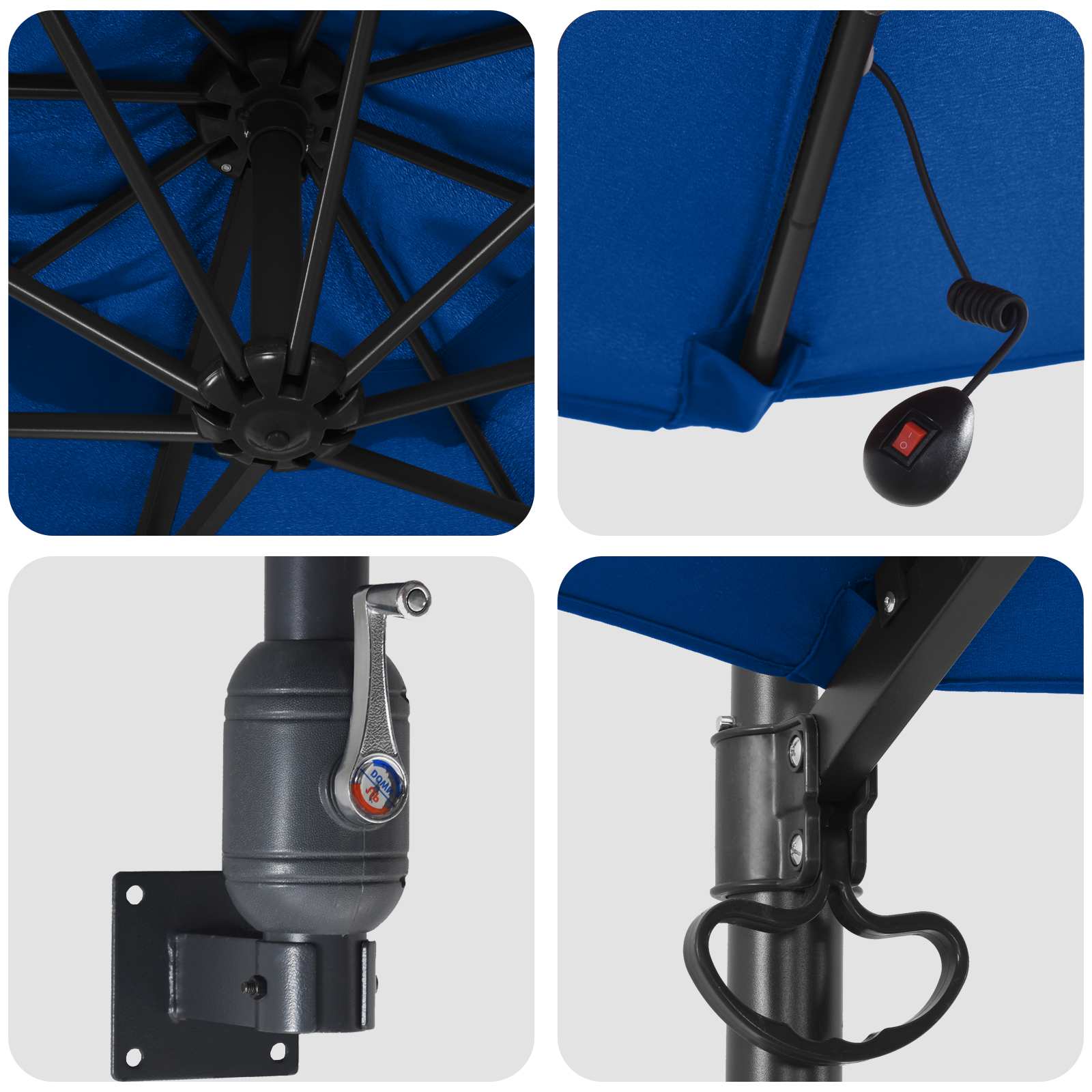 Wall-mounted Garden Parasol with LED Azure 248 cm
