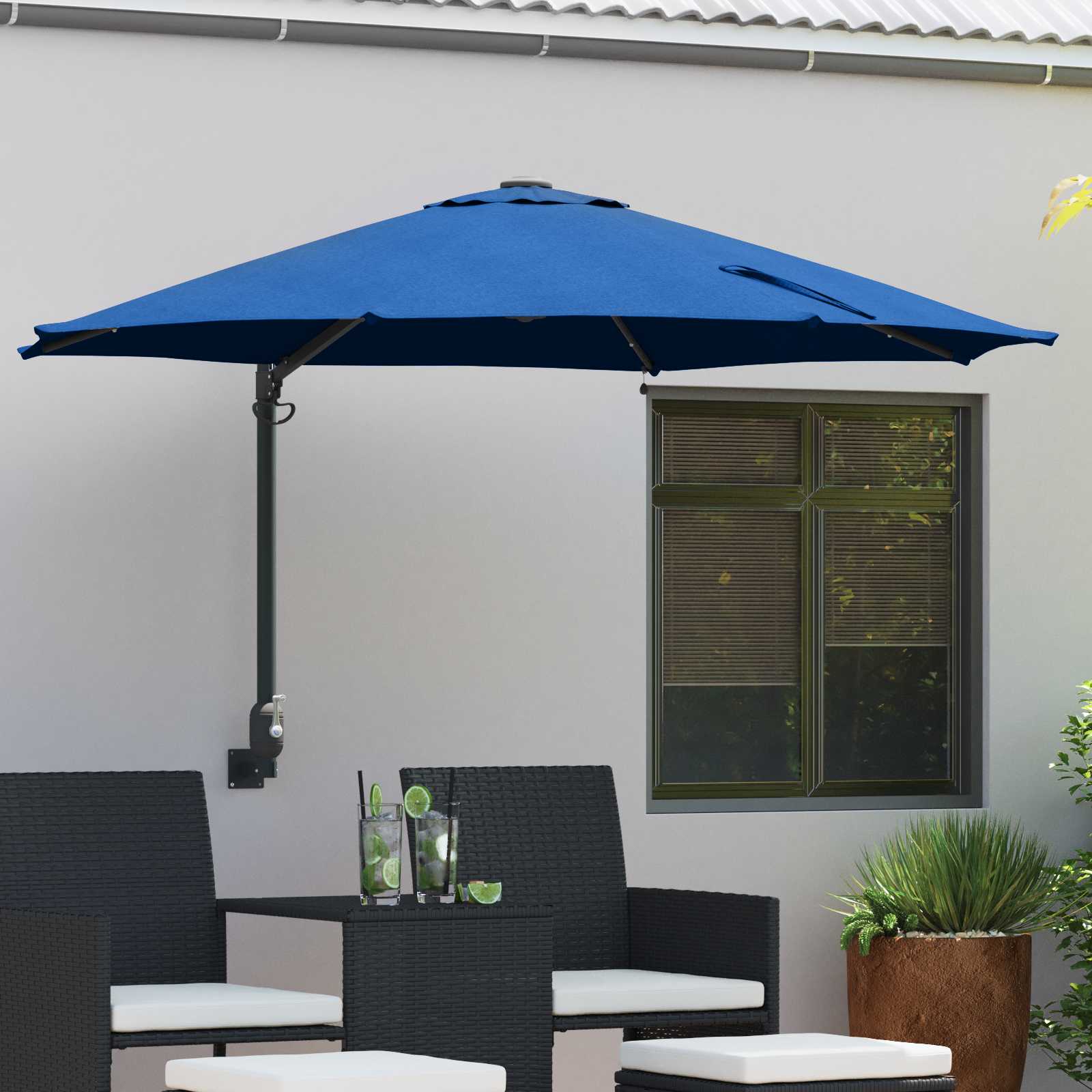 Wall-mounted Garden Parasol with LED Azure 248 cm