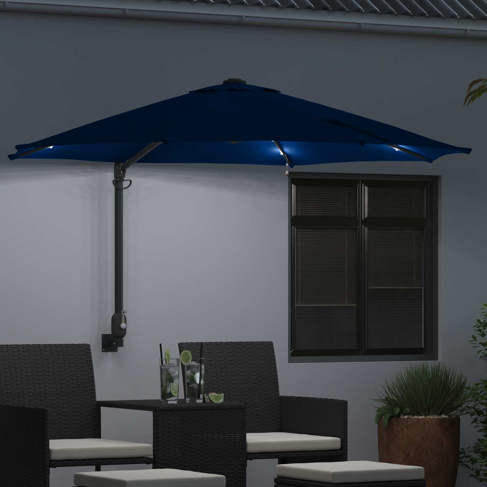 Wall-mounted Garden Parasol with LED Azure 248 cm