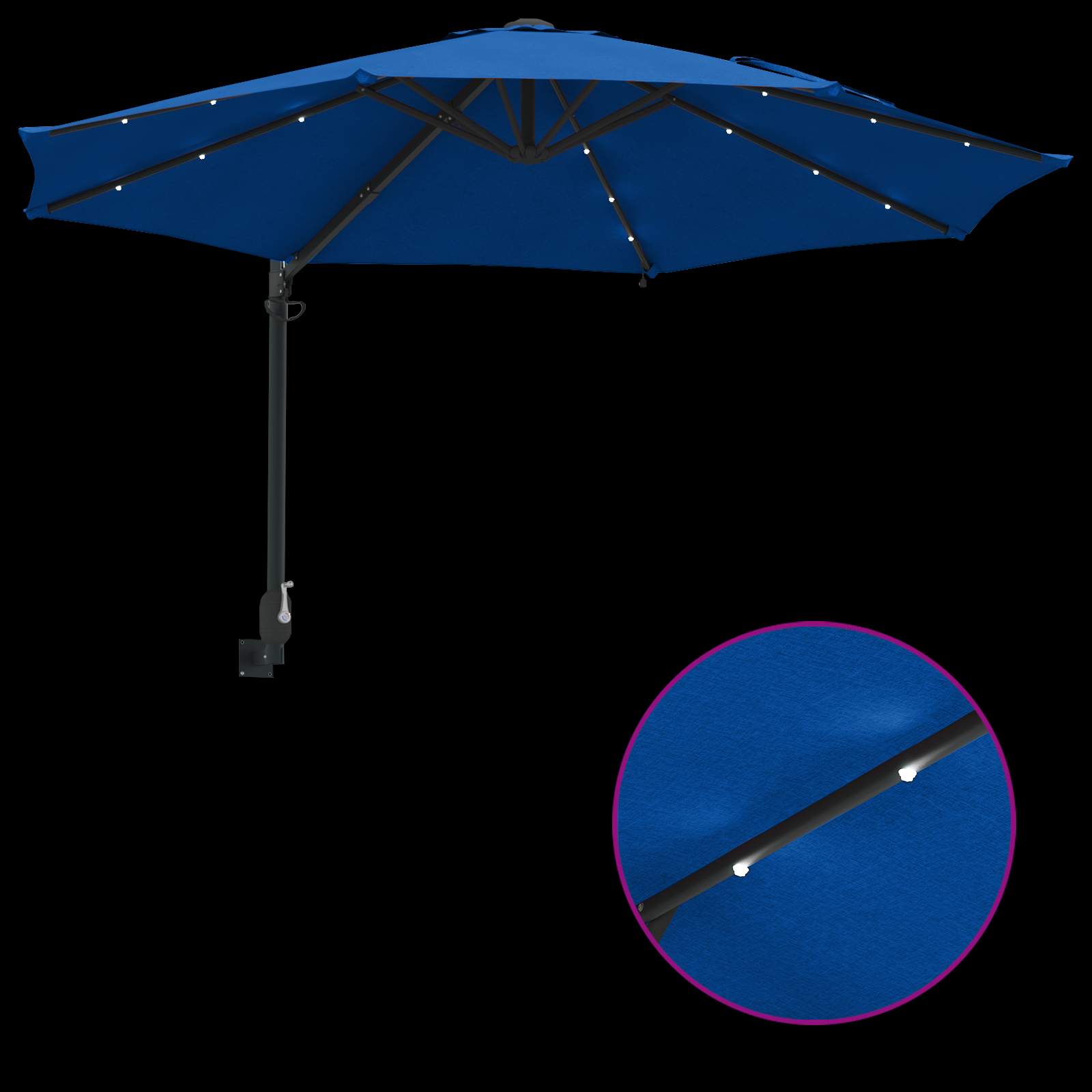 Wall-mounted Garden Parasol with LED Azure 248 cm
