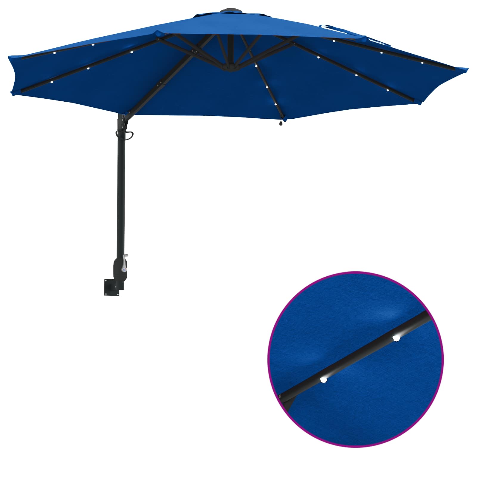 Wall-mounted Garden Parasol with LED Azure 248 cm