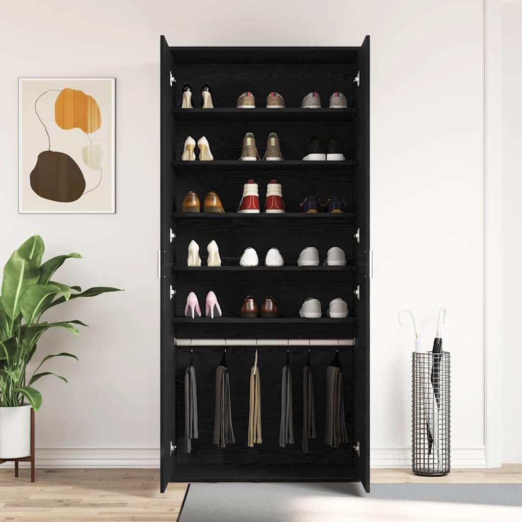 Shoe Cabinet with Doors Black 80x39x180 cm Engineered Wood