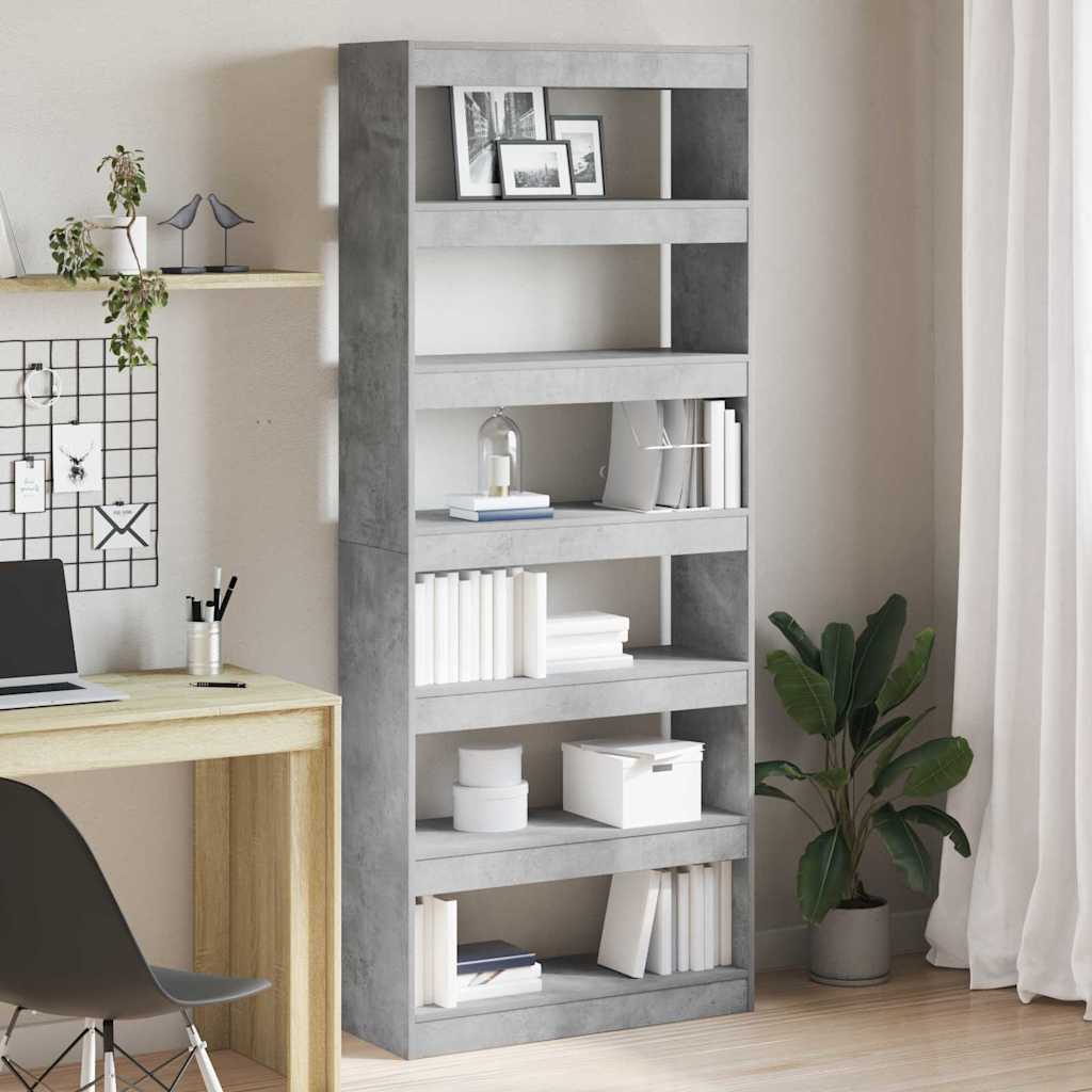 Grāmatu plaukts Betona pelēks 80 x 30 x 198 cm Apstrādāta koksne