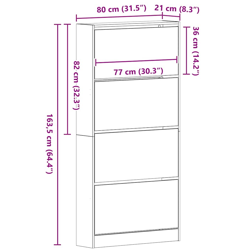 Shoe Cabinet Artisan Oak 80 x 21 x 163.5 cm Engineered Wood