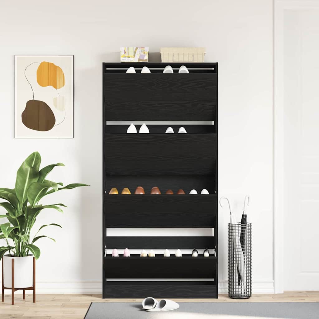 Shoe cabinet black oak 80 x 21 x 163.5 cm Engineered wood