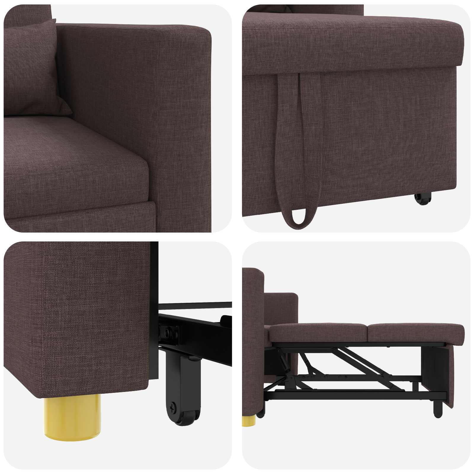 Single Sofa Bed Dark brown 90 x 165 x 87 cm fabric
