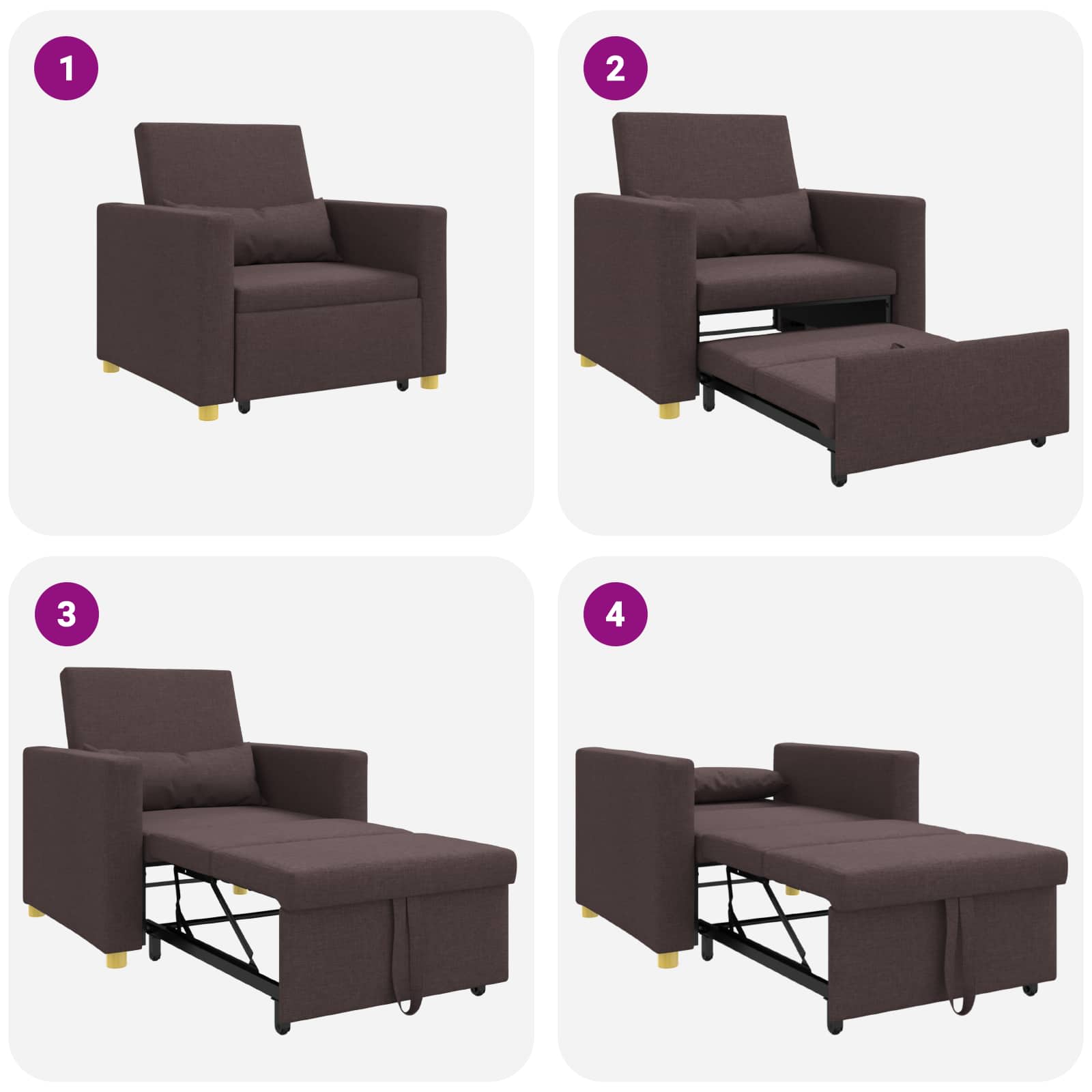 Single Sofa Bed Dark brown 90 x 165 x 87 cm fabric