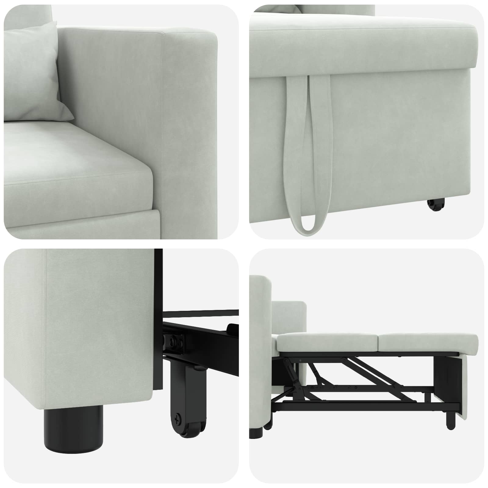 Ištraukiamas sofa-lova vienvietis Šviesiai pilka Aksomas
