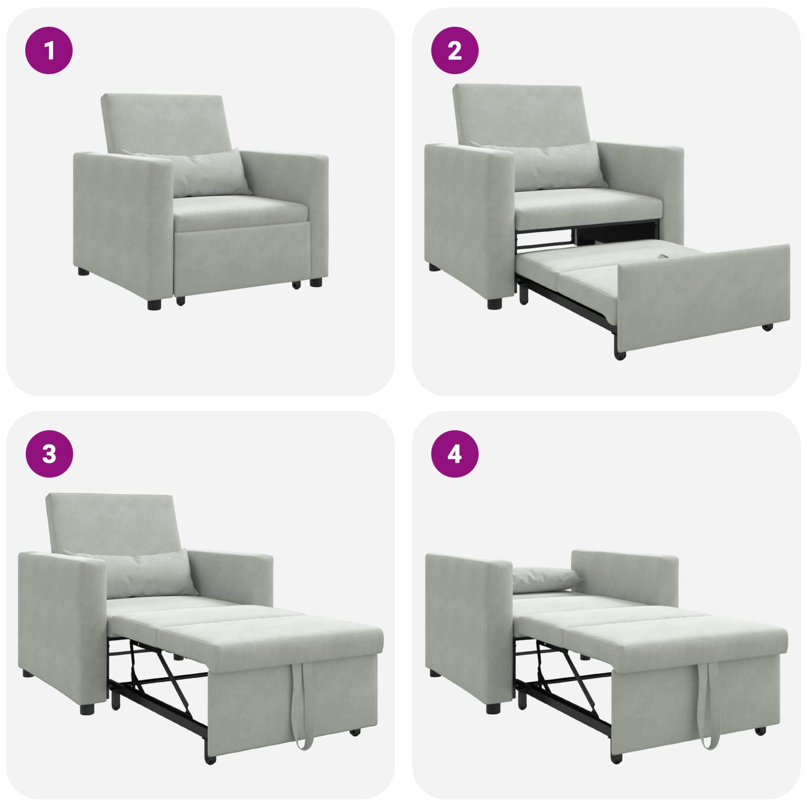 Ištraukiamas sofa-lova vienvietis Šviesiai pilka Aksomas