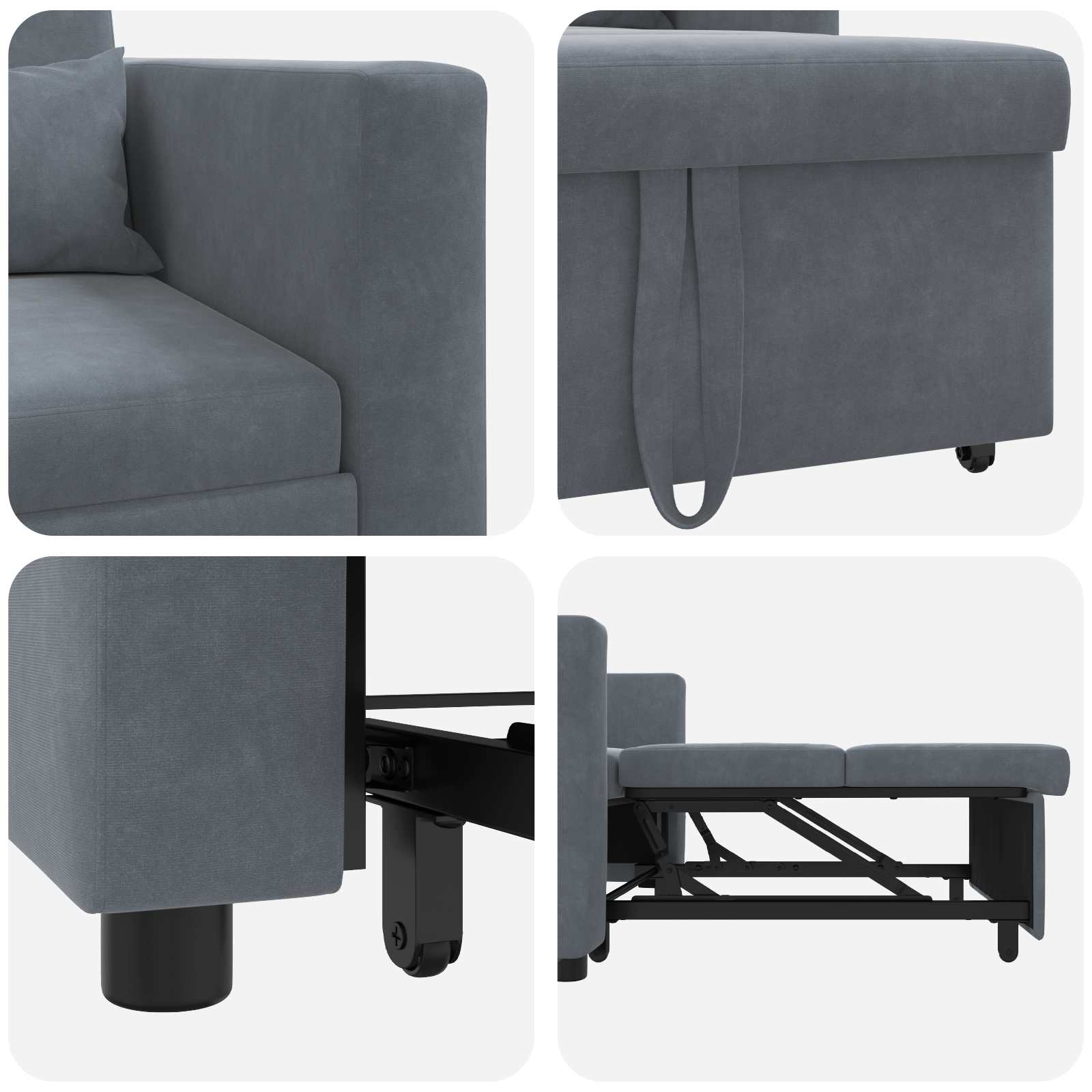 Ištraukiamas sofa-lova vienvietis Tamsiai pilka Aksomas