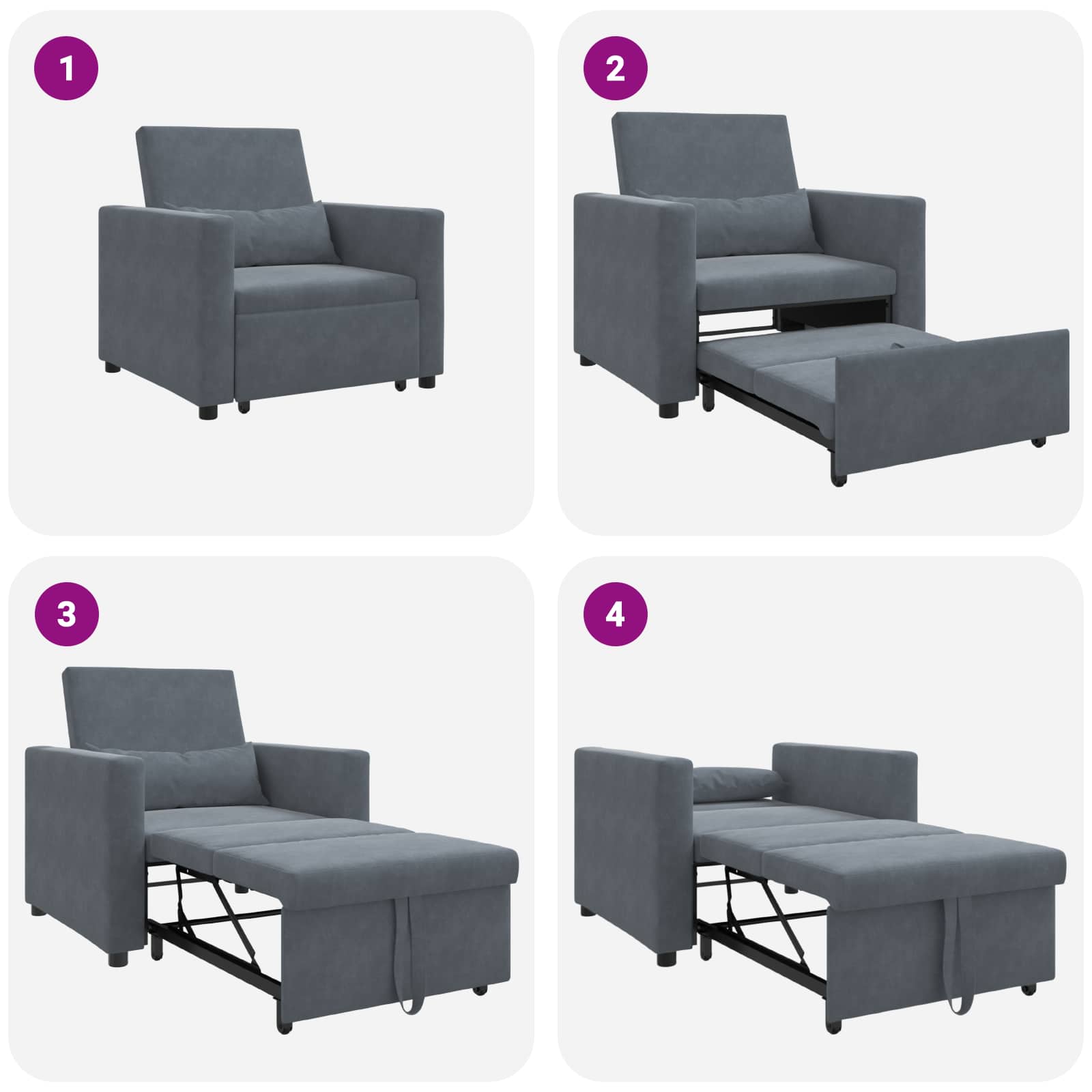 Ištraukiamas sofa-lova vienvietis Tamsiai pilka Aksomas