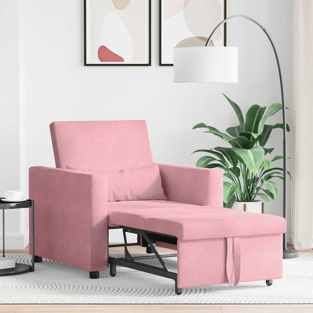 Ištraukiamas sofa-lova vienvietis Šviesiai rožinė Aksomas