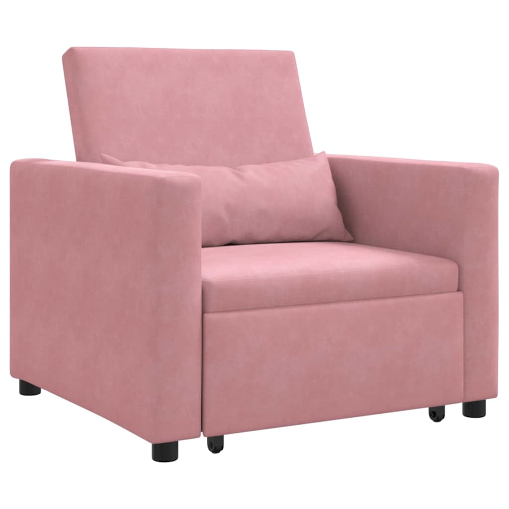 Ištraukiamas sofa-lova vienvietis Šviesiai rožinė Aksomas