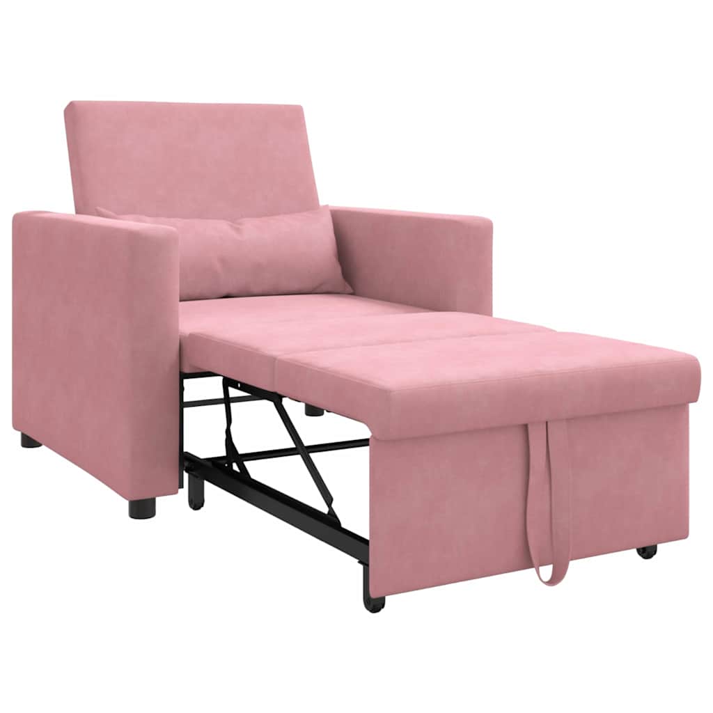 Ištraukiamas sofa-lova vienvietis Šviesiai rožinė Aksomas