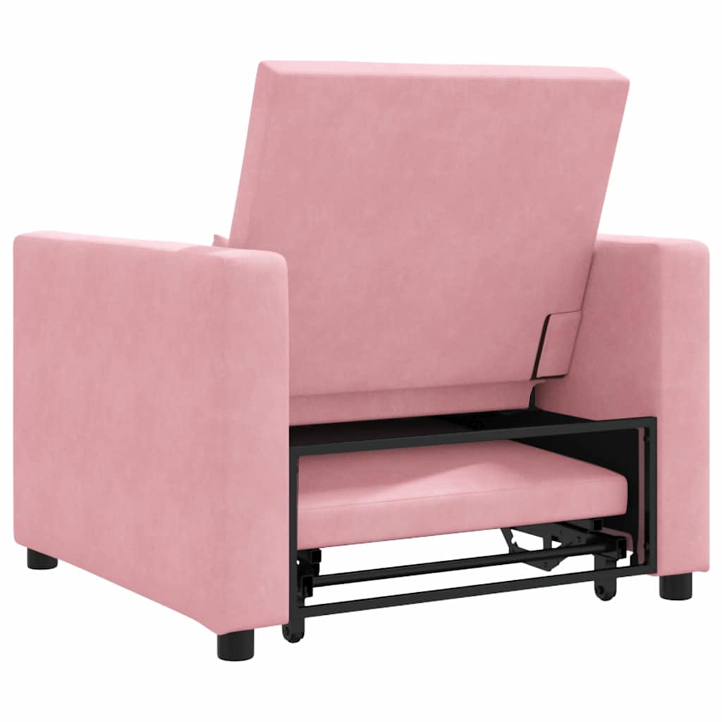 Ištraukiamas sofa-lova vienvietis Šviesiai rožinė Aksomas