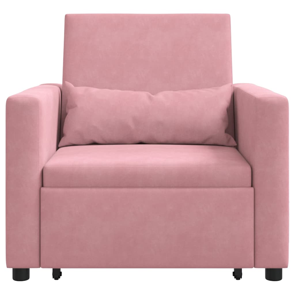 Ištraukiamas sofa-lova vienvietis Šviesiai rožinė Aksomas