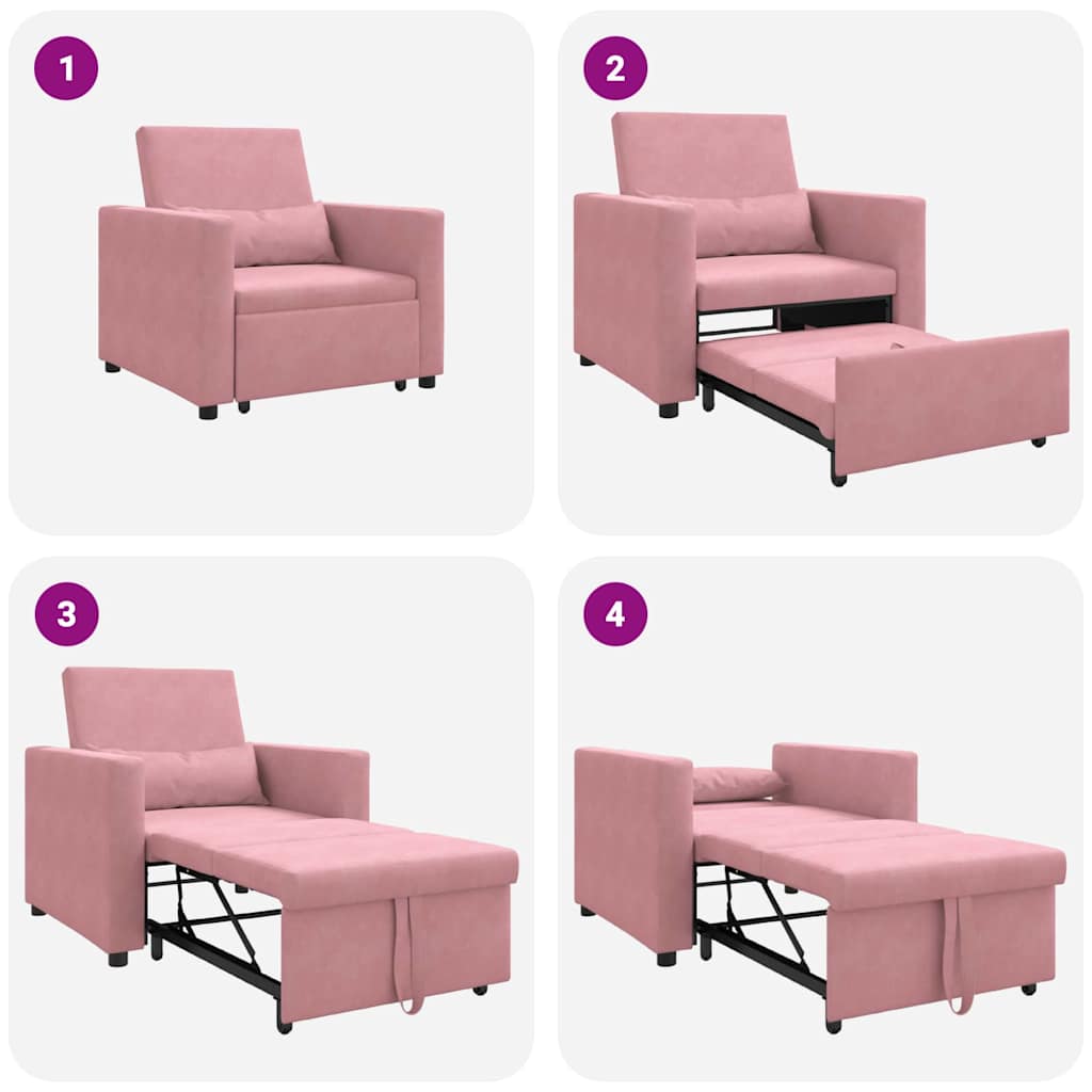 Ištraukiamas sofa-lova vienvietis Šviesiai rožinė Aksomas