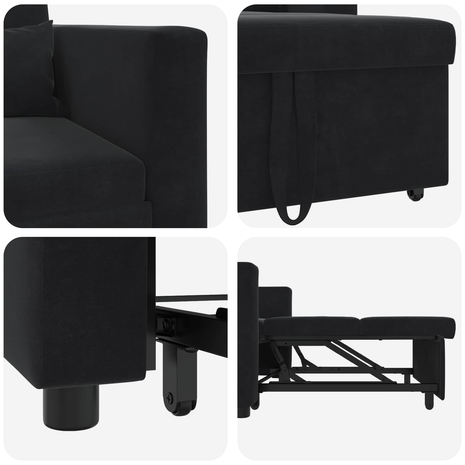 Ištraukiamas sofa-lova vienvietis su ratais Juoda Aksomas