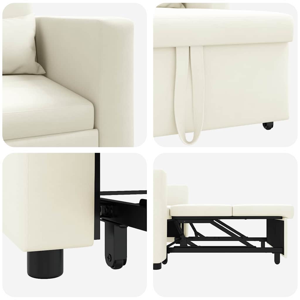 Ištraukiamas sofa-lova vienvietis su ratais Kreminė Aksomas
