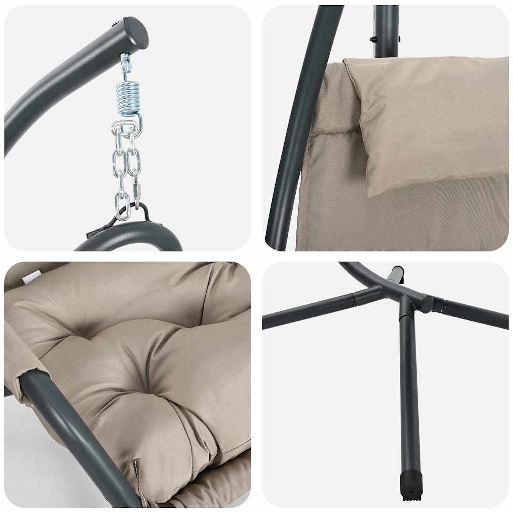 Taupe Steel Hanging Chair with Stand and Pillow