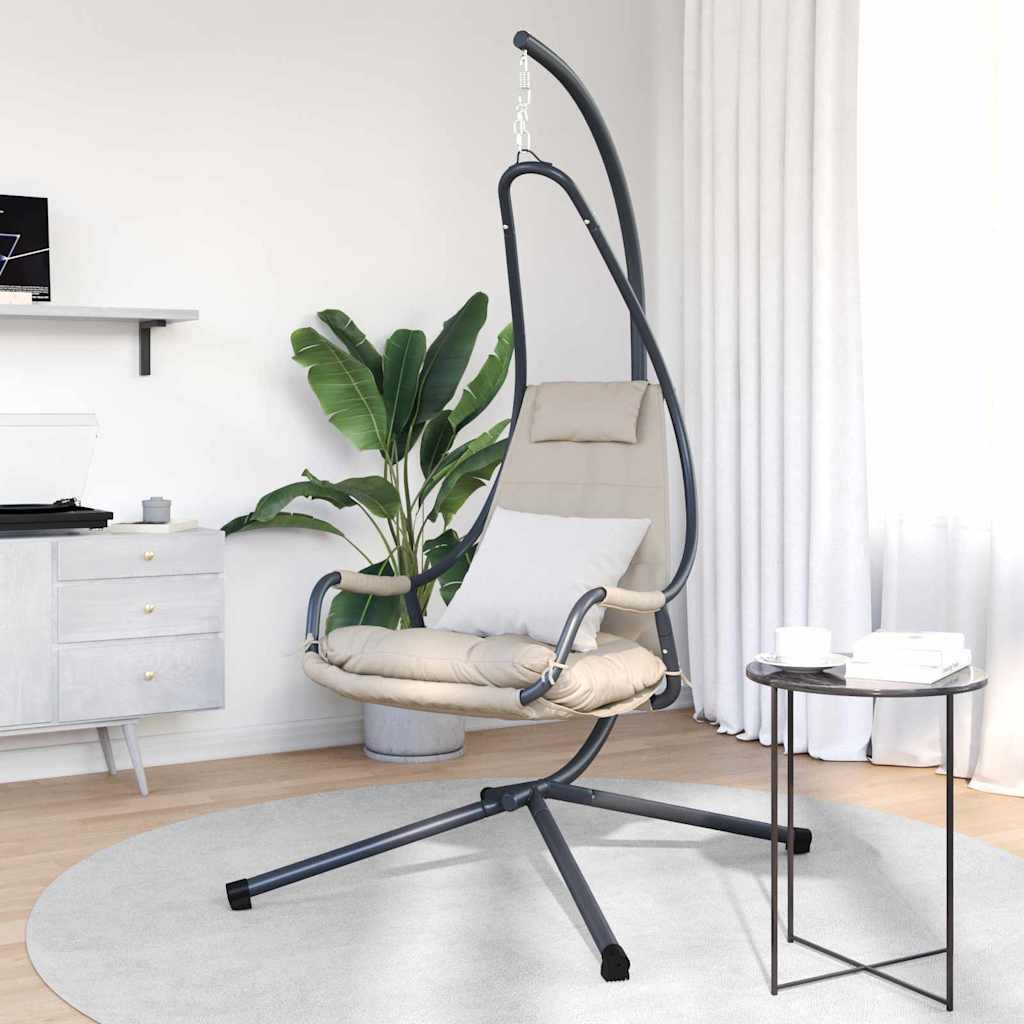Taupe Steel Hanging Chair with Stand and Pillow