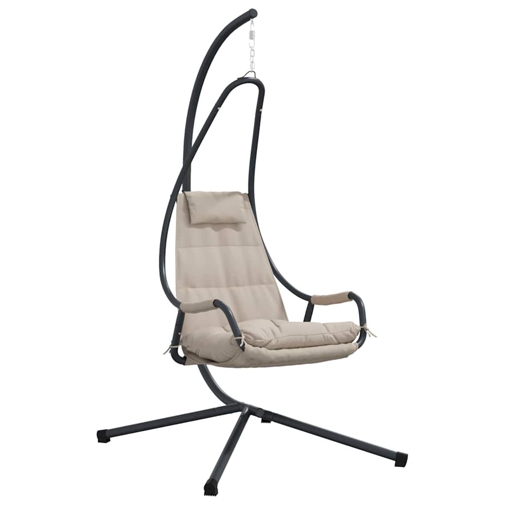 Taupe Steel Hanging Chair with Stand and Pillow