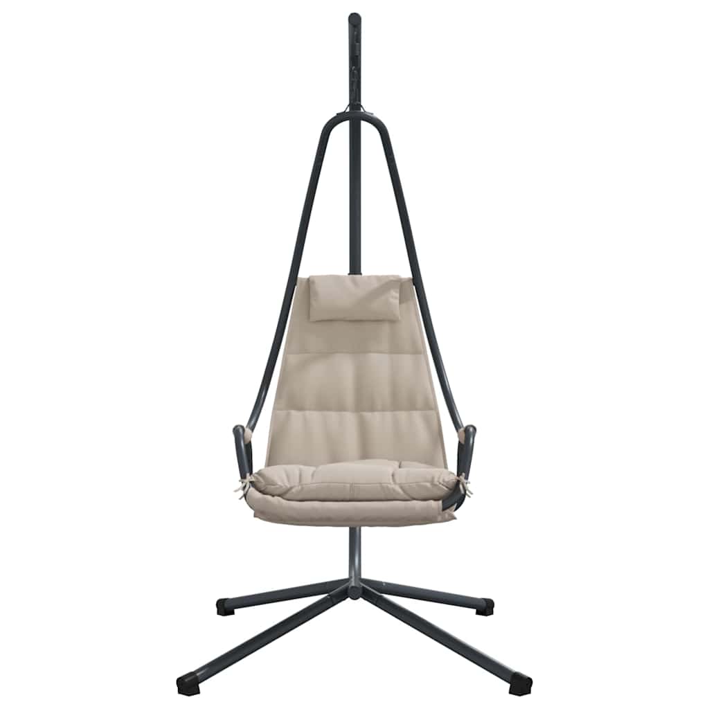 Taupe Steel Hanging Chair with Stand and Pillow