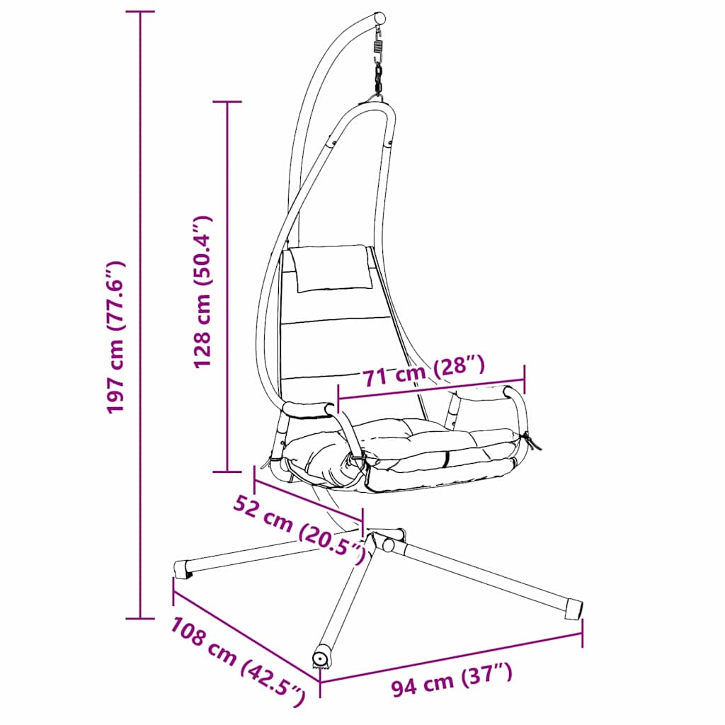 Taupe Steel Hanging Chair with Stand and Pillow