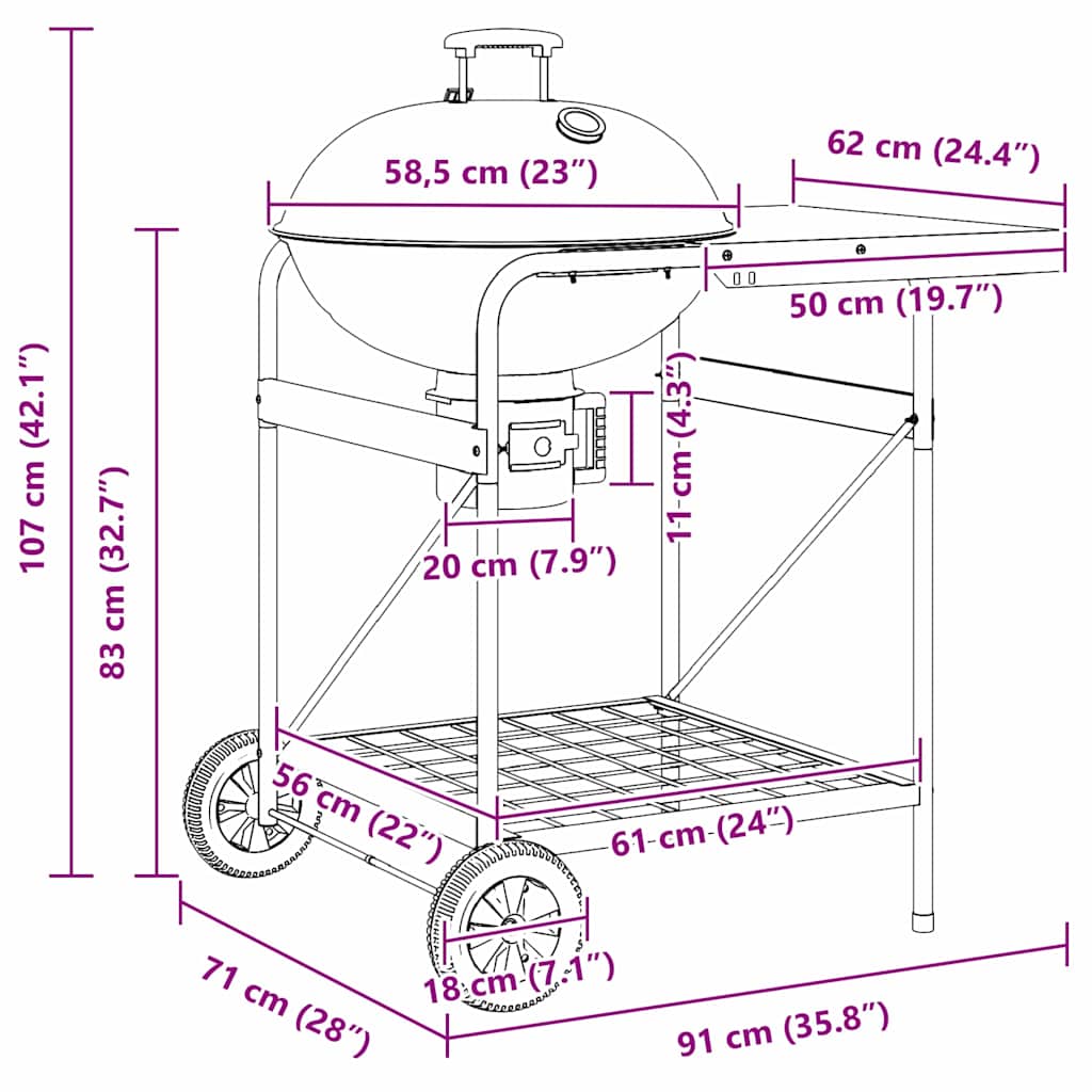Outdoor grill with wheel Black 96 x 72 x 113 cm metal